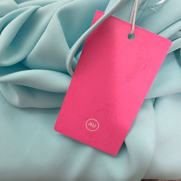 Amanda Uprichard Dress Womens XS Light Blue Drape Neck Ruched Side Tie Back NEW - Picture 7 of 8